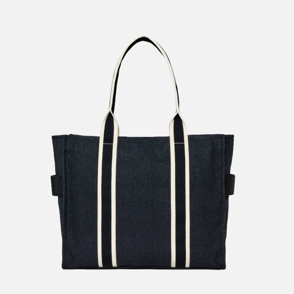Universal Thread Tote Handbag Canvas Boxy Black with Black & White Straps